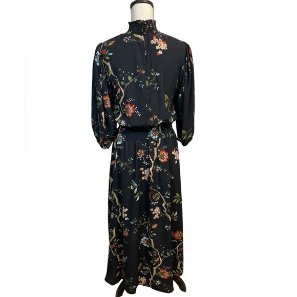 NWT Nanette Lepore Nigh Neck Black Floral Midi Dress Size 6 - Picture 2 of 8